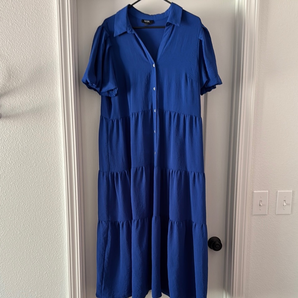 Elegant Blue Button-Down Dress